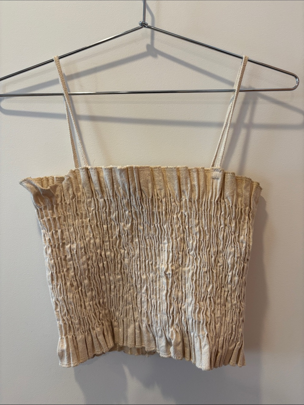 Smocked Beige Cami Top with Adjustable Straps - Women's